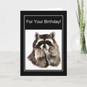 Funny Birthday Watercolor Racoon Blowing Kisses Card