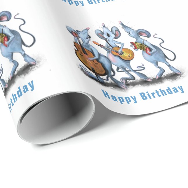 Funny Birthday Wrapping Paper Musical Mouse Band (Roll Corner)