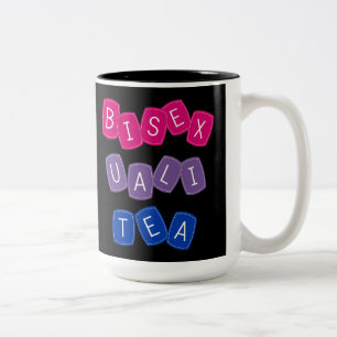 Funny Bisexual Flag Colours LGBTQ "Bisex-uali-tea" Two-Tone Coffee Mug