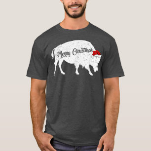 Funny Bison Animal Lover Santa Hat Bison Christmas T-Shirt