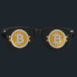 Funny Bitcoin Retro Sunglasses<br><div class="desc">Bitcoin and Cryptocurrency are all the rage. Funny bitcoin inspired party glasses for all this bitcoin loving friends and family.  Orange and white Bitcoin "B" currency symbol in on black background.</div>