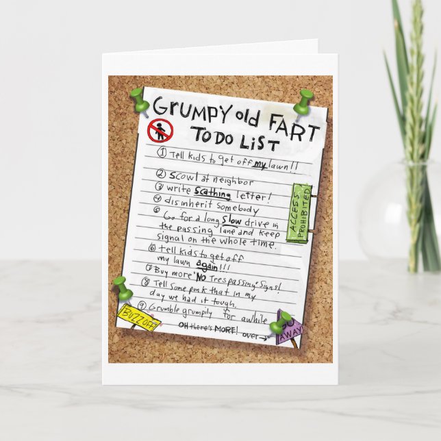 Funny Bithrday Card - Grumpy Old Fart To Do List (Front)