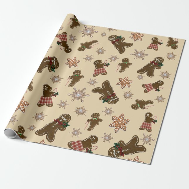 Funny Bitten Gingerbread Men Wrapping Paper (Unrolled)