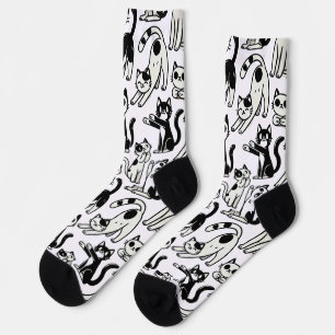 Funny Black and White Cat Pattern Socks Cat Lovers