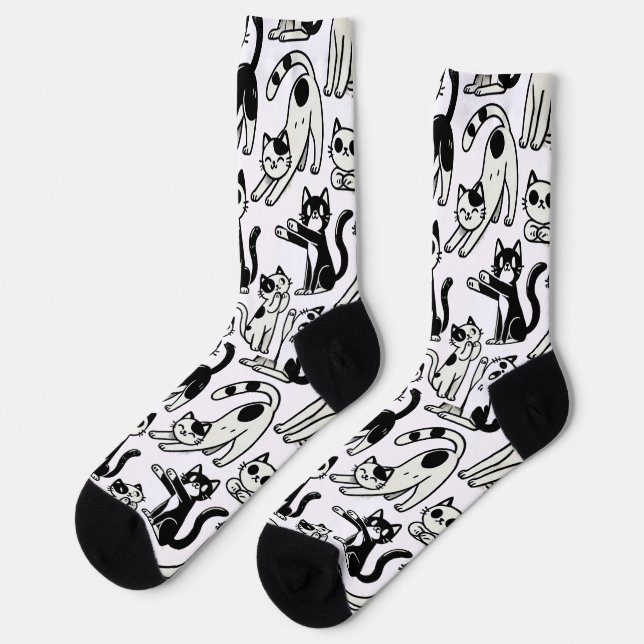 Funny Black and White Cat Pattern Socks Cat Lovers (Left)