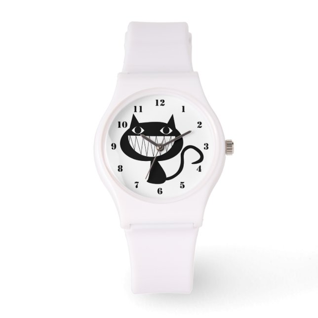 FUNNY BLACK AND WHITE CAT WITH NUMBERS WATCH (Front)