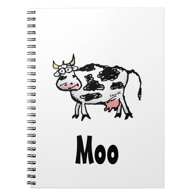 Funny Black and White Cow Cartoon Notebook (Front)