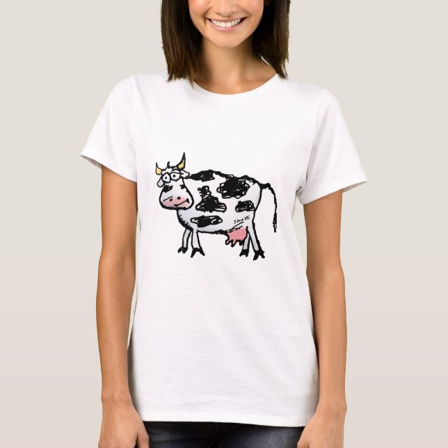 Funny Black and White Cow Cartoon T-Shirt (Front)