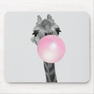 Funny Black and White Giraffe with Bubble Gum Mouse Pad