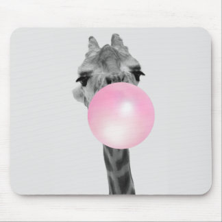 Funny Black and White Giraffe with Bubble Gum Mouse Pad