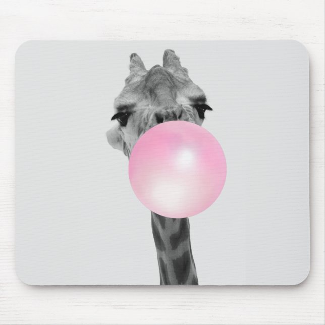 Funny Black and White Giraffe with Bubble Gum Mouse Pad (Front)