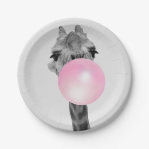 Funny Black and White Giraffe with Bubble Gum Paper Plate