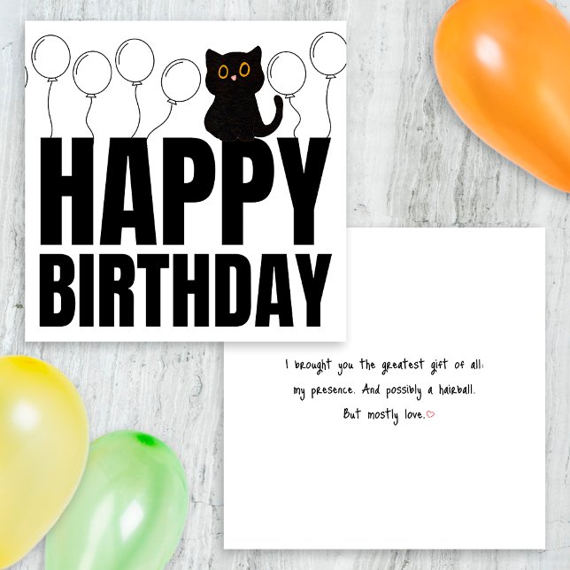 Funny Black and White Happy Birthday Black Cat Card (Creator Uploaded)