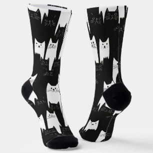 Funny Black And White Pattern Socks For Cat Lovers