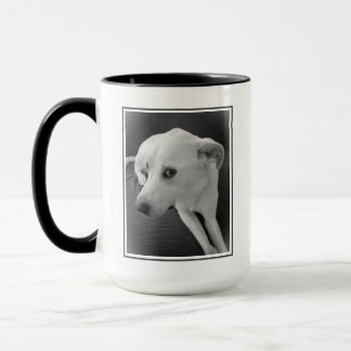 Funny Black and White Photo of Cute Dog Face Mug