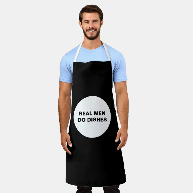 Funny Black and White Real Men Do Dishes Apron (Worn)