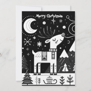 Funny Black and White Reindeer Pattern Holiday Card