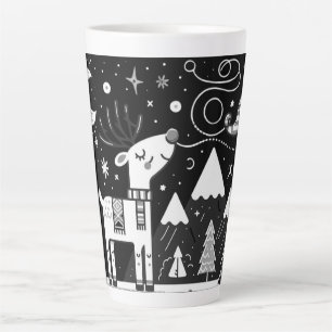 Funny Black and White Reindeer Pattern Latte Mug
