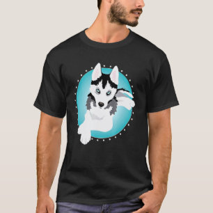 Funny Black And White Siberian Husky Puppy Dog T-Shirt