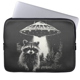 Funny Black and White Space Racoon UFO Laptop Sleeve