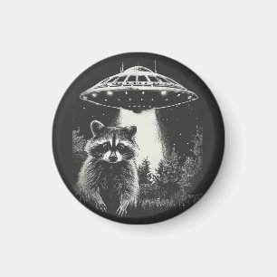Funny Black and White Space Racoon UFO  Magnet