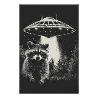 Funny Black and White Space Racoon UFO
