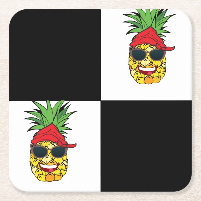 Funny Black And White Squares Square Paper Coaster (Front)
