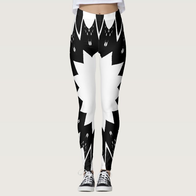 Funny Black and White Star Leggings (Front)