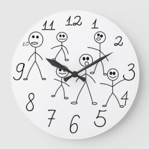 Funny Black and White Stick Man Design Large Clock