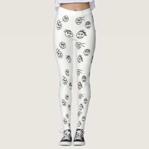 Funny Black and White Stick Man Faces Design Leggings