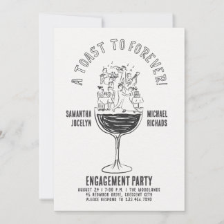 Funny Black and White Wine Glass Engagement Party Invitation