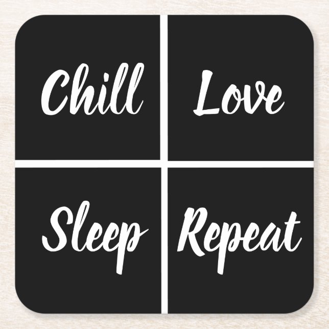 Funny Black And WhiteSqares And Words Square Paper Coaster (Front)