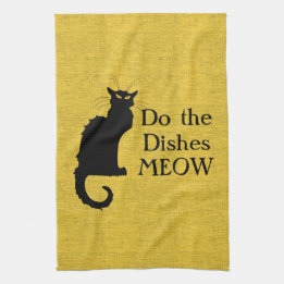 Funny Black and Yellow Cat Hand or Kitchen Towel