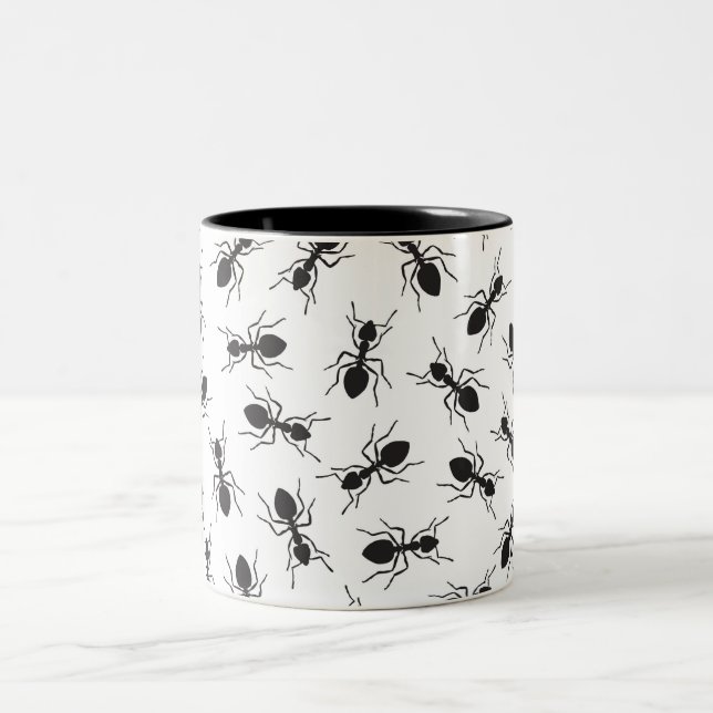 Funny Black Ants Pattern Two-Tone Coffee Mug (Center)