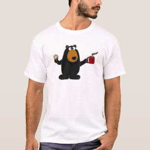 Funny Black Bear Eating Doughnut and Drinking T-Shirt
