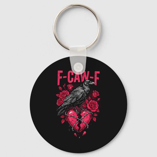Funny Black Bird F-caw-f Anti Valentines Day Singl Key Ring (Front)