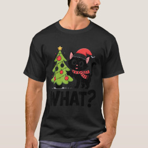 Funny Black Ca Pushing Christmas Tree Over Cat Wha T-Shirt