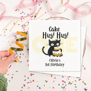 Funny Black Cat 1st Birthday Party Napkin
