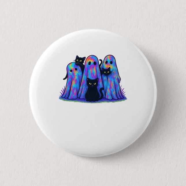 Funny Black Cat and Ghost Halloween Essential T-Sh 6 Cm Round Badge (Front)