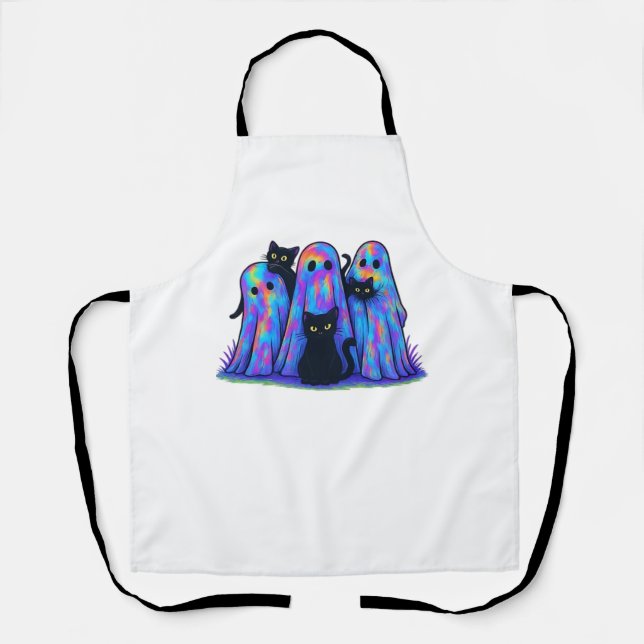 Funny Black Cat and Ghost Halloween Essential T-Sh Apron (Front)