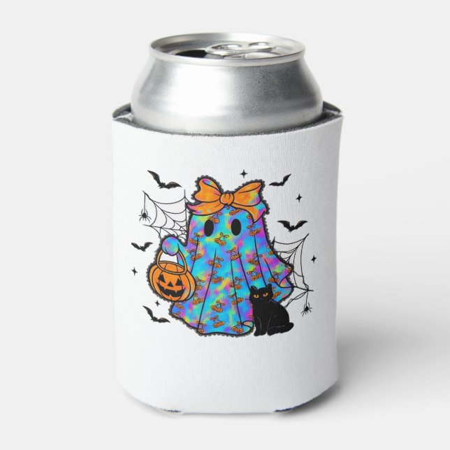 Funny Black Cat and Ghost Halloween Essential T-Sh Can Cooler (Can Front)