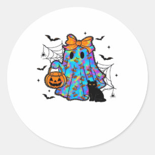 Funny Black Cat and Ghost Halloween Essential T-Sh Classic Round Sticker