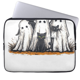 Funny Black Cat and Ghost Halloween Essential T-Sh Laptop Sleeve