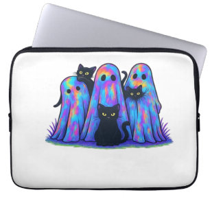 Funny Black Cat and Ghost Halloween Essential T-Sh Laptop Sleeve