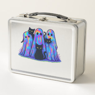 Funny Black Cat and Ghost Halloween Essential T-Sh Metal Lunch Box