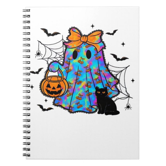 Funny Black Cat and Ghost Halloween Essential T-Sh Notebook (Front)