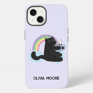 Funny Black Cat and Marshmallow iPhone 13 Case
