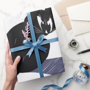 Funny Black Cat and Scared Mice Cartoon Gift Wrap