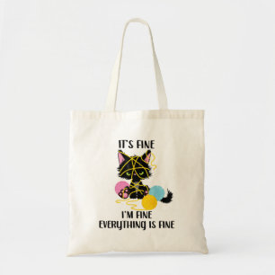 Funny Black Cat Art It's Fine I'm Fine Everything Tote Bag