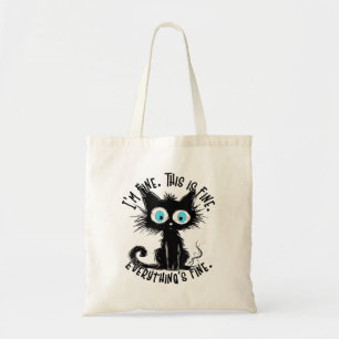 Funny Black Cat Art It's Fine I'm Fine Everything Tote Bag